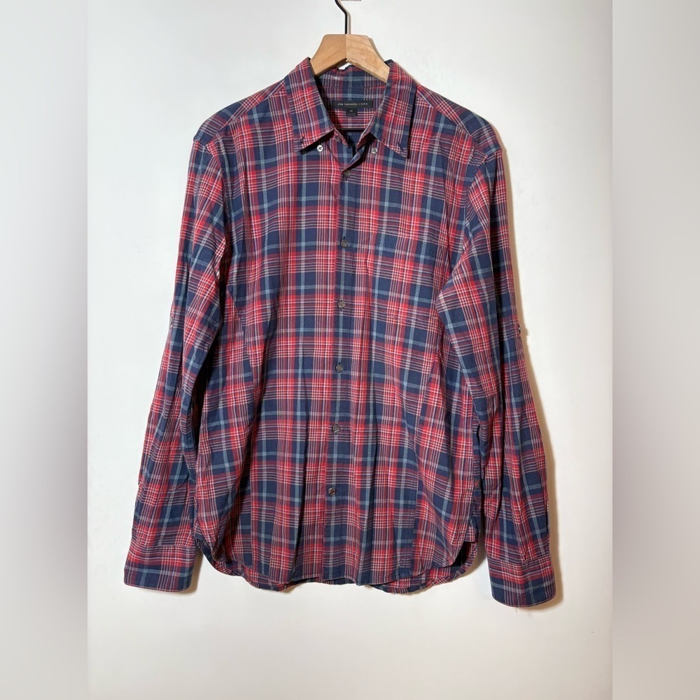 John Varvatos USA Shirt Mens Medium Red Plaid Long Sleeve